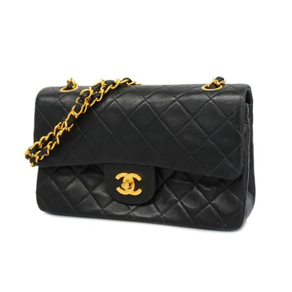 CHANEL Handbags - Chanel Shoulder Bag Matelasse W Flap Chain Lambskin Black Gold Hardware Women's